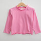 Lettuce Hem Girls Long Sleeve Solid Shirt