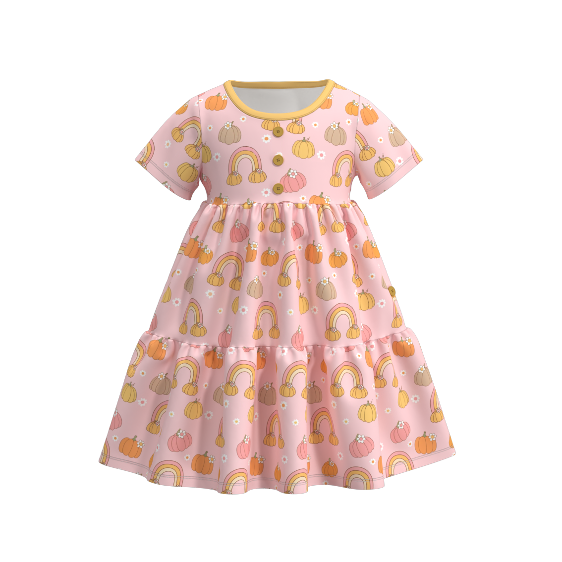 Halloween Print button layered ruffle dress