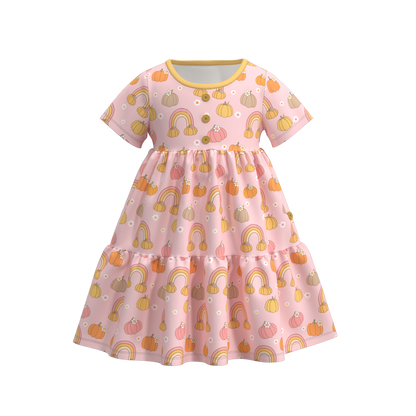 Halloween Print button layered ruffle dress