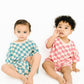 Blue Checkered Waffle Bamboo Shorts Set