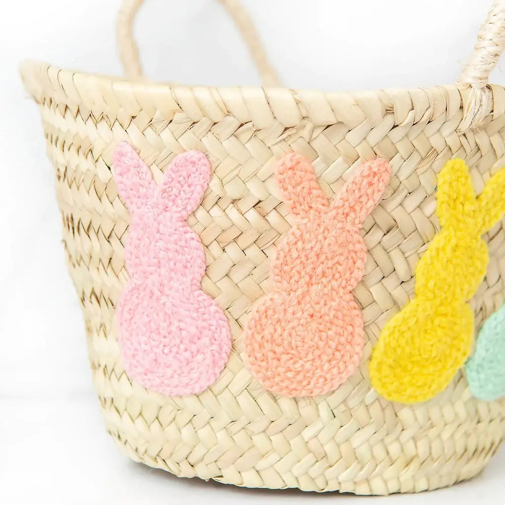 Pastel Rainbow Bunny easter Straw Basket, Bridal Shower Bags