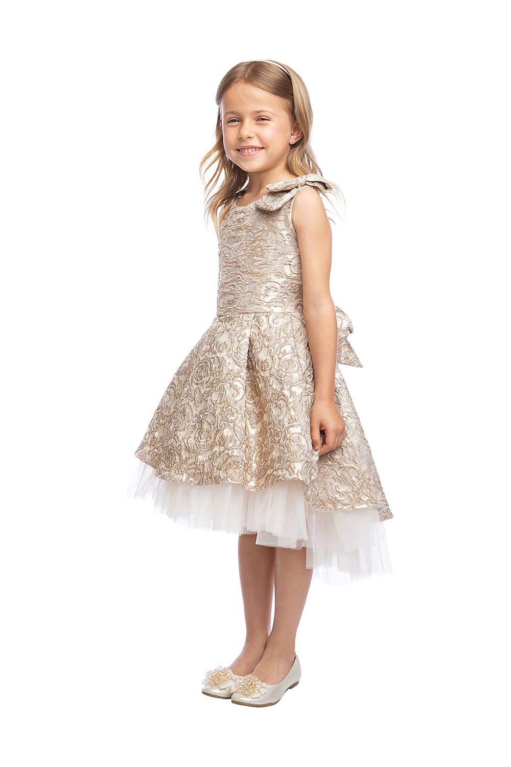 SK806 - pleated luxe jacquard hi-low dress