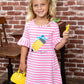 Striped Ruffle Sleeve Dress w/ Polka Dot Pencil Applique