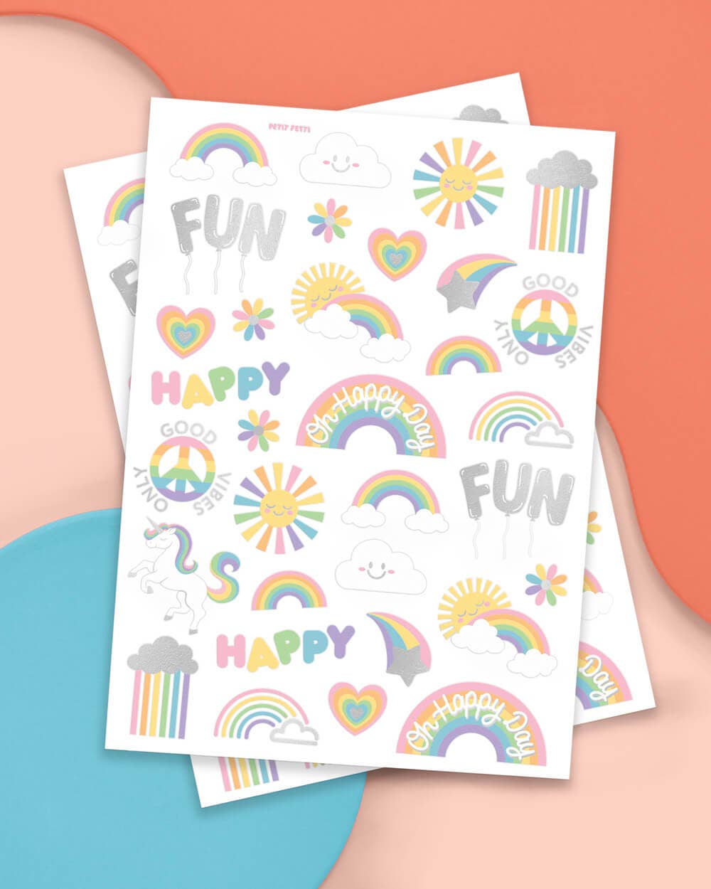 Pastel Rainbow Party Foil Kids Temporary Tattoos, Bday Favor