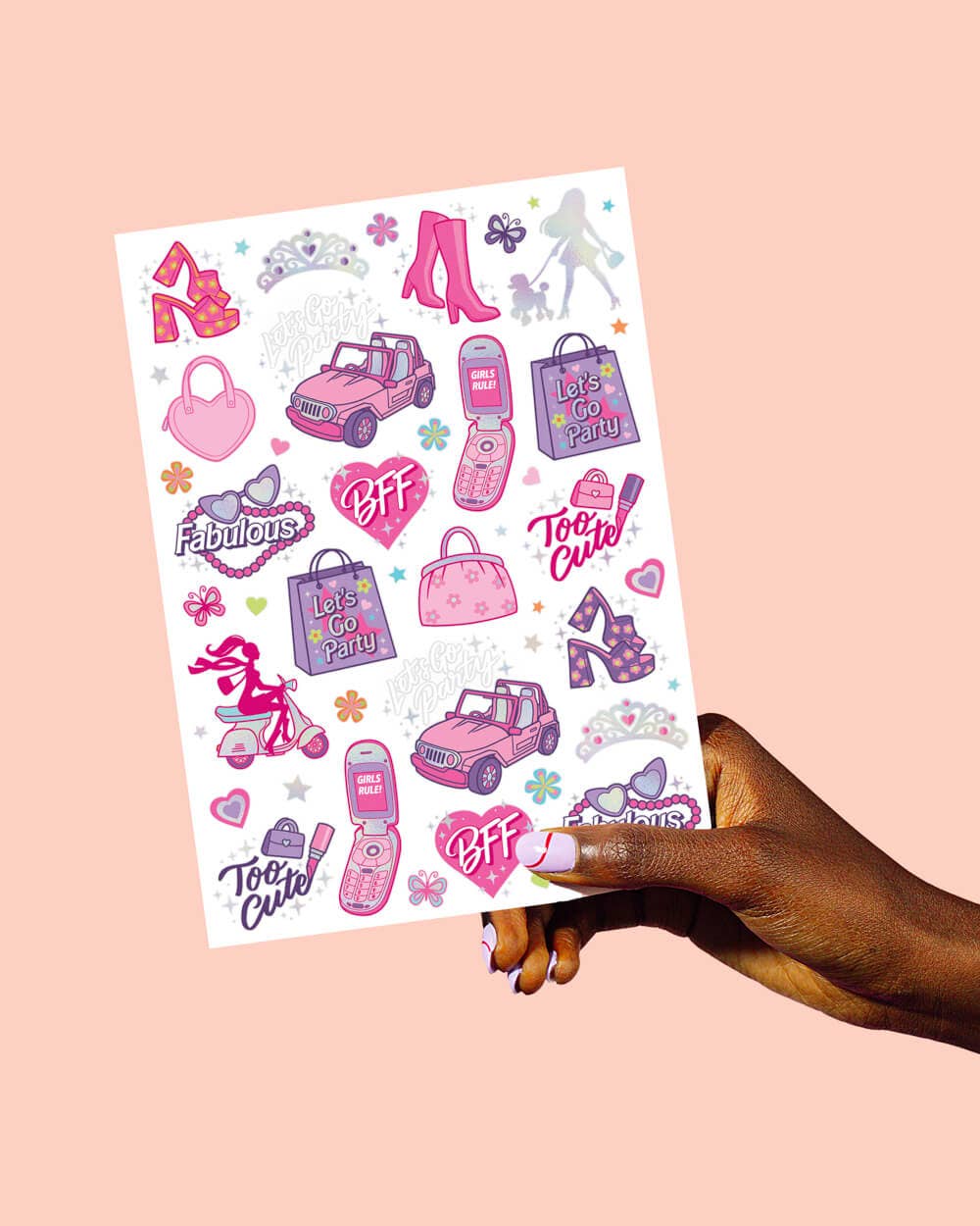 Pink Girl Party Foil Kids Temporary Tattoos, Activity, Favor