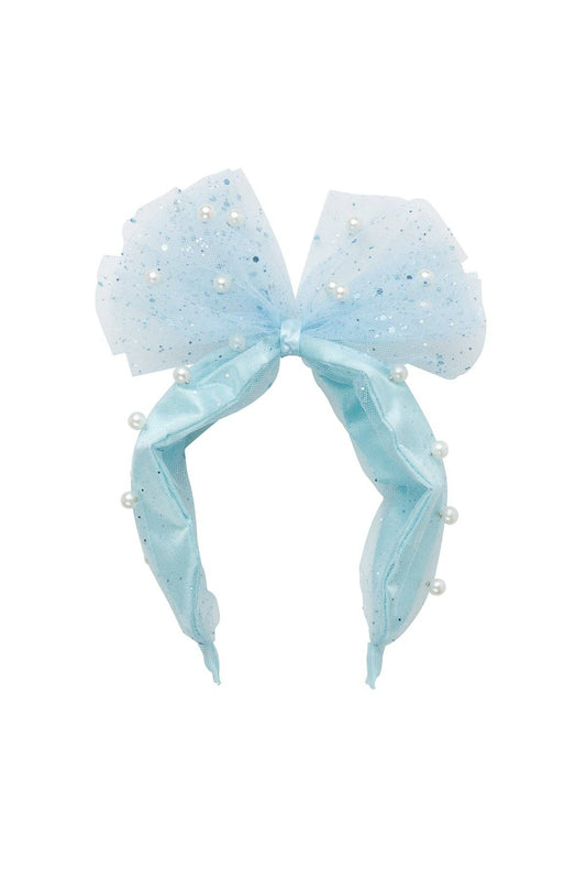 Tulle Pearl Headband - Mint/Slate Blue