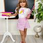 Schoolgirl Pencil Chic Puff Sleeve Top And Striped Skort Set