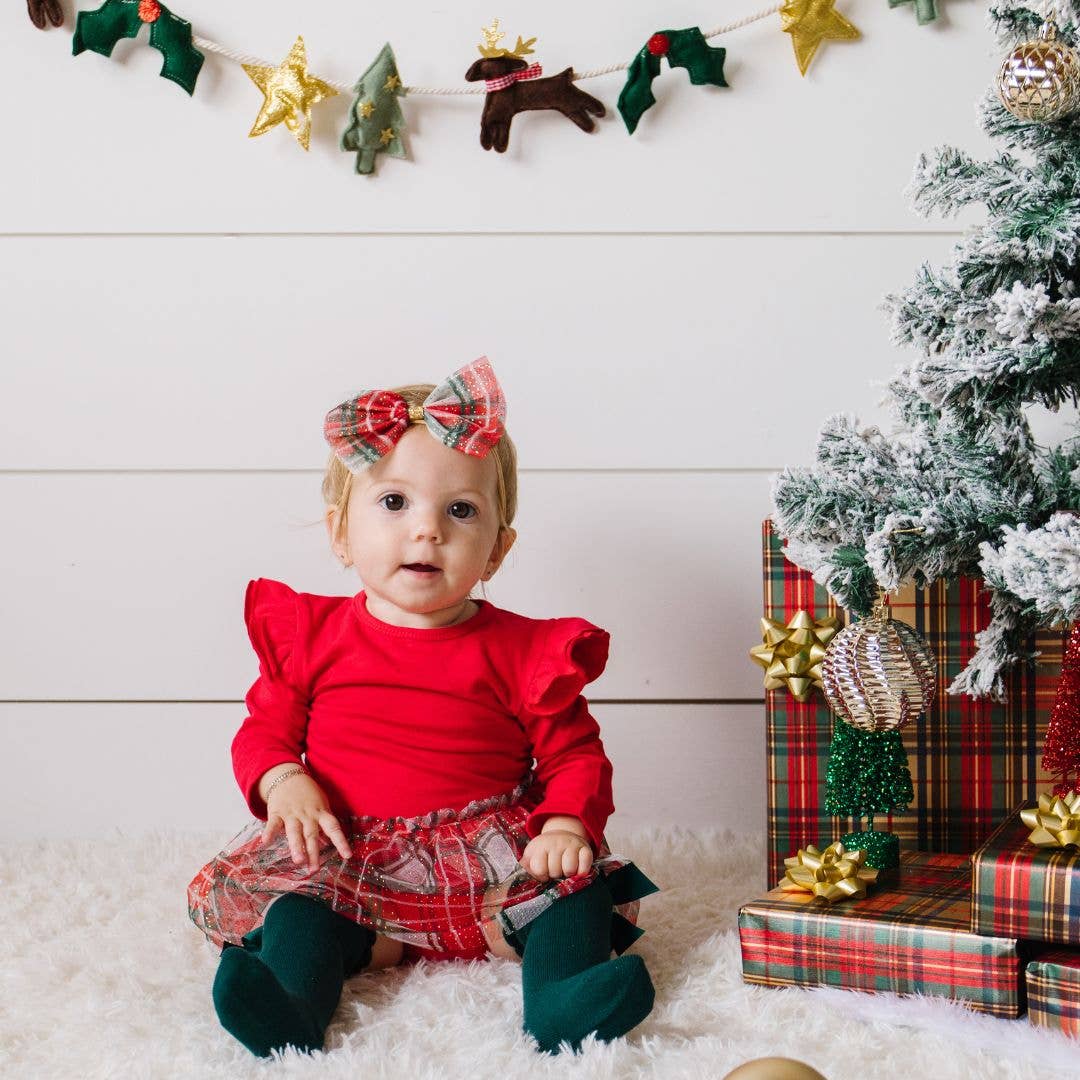 Christmas Plaid Tulle Bow Baby Headband - Holiday Headband