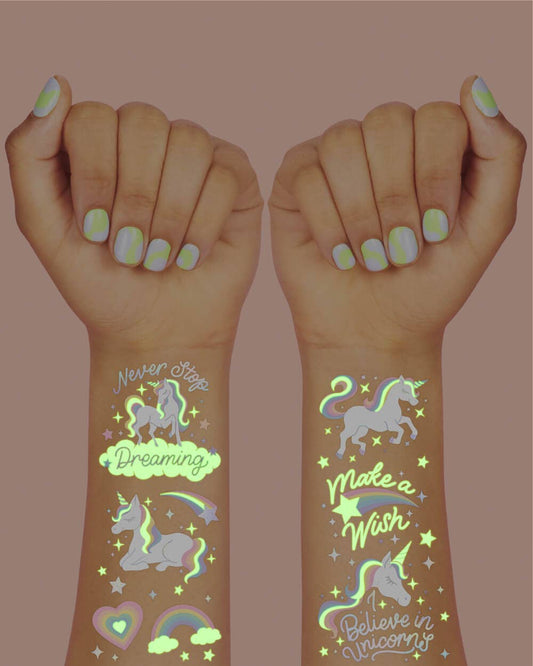 Unicorn Glow In The Dark Kids Temporary Tattoos, Bday Favor