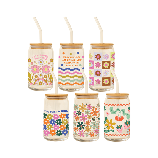 NEW! Can Glass w/Lid + Straw