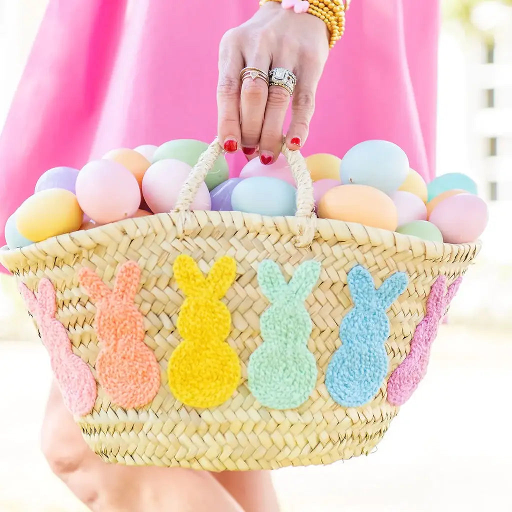 Pastel Rainbow Bunny easter Straw Basket, Bridal Shower Bags