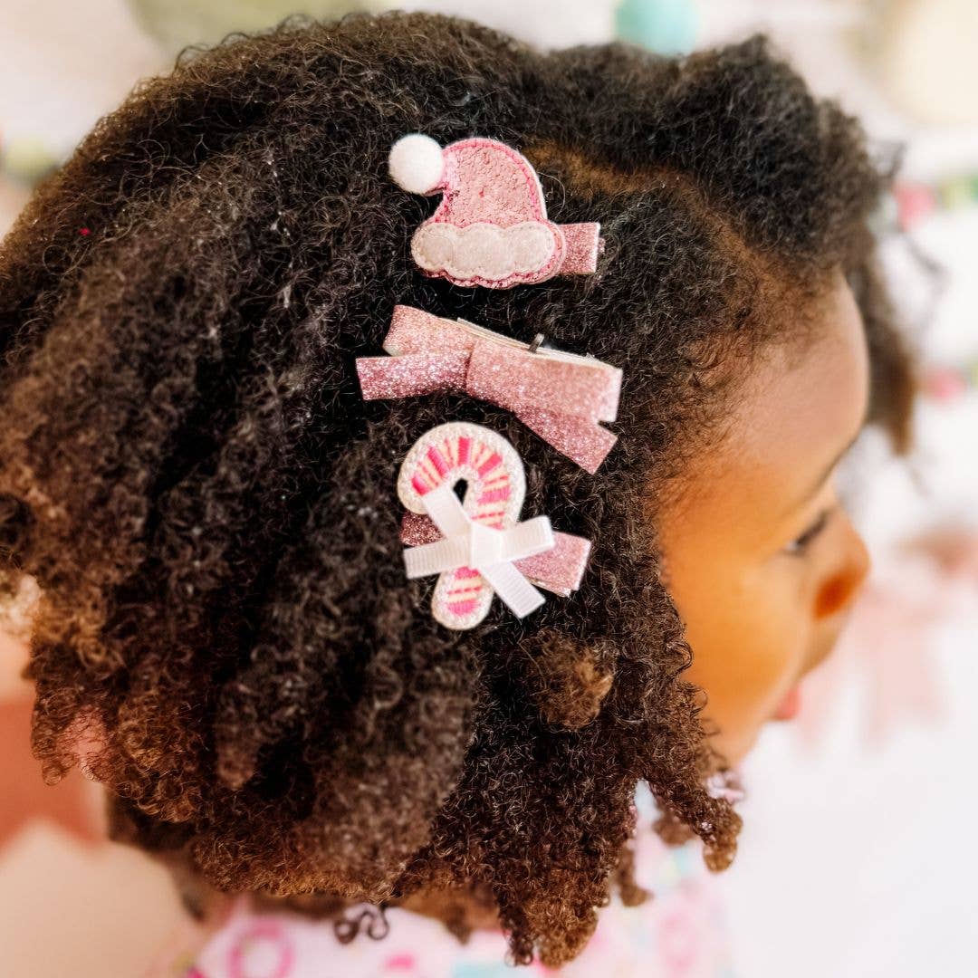 Pink Christmas Clip Set - Kids Holiday Hair Clips