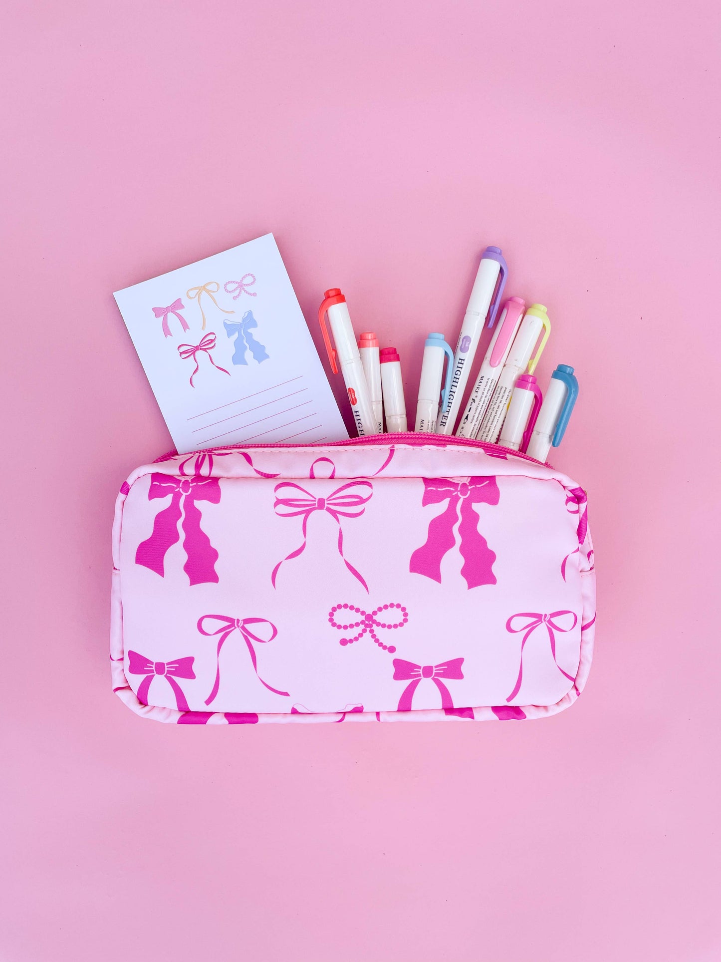 Pink Bows Nylon Cosmetic Zipper Bag