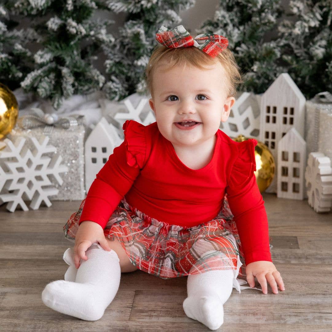 Christmas Plaid Long Sleeve Tutu Bodysuit - Holiday Baby