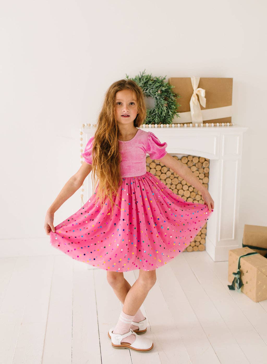 Diana Puff Dress in Bubblegum Confetti | Girls Luxury Dress
