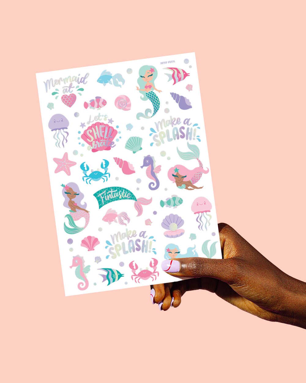 Mermaid Party Foil Kids Temporary Tattoos, Activity, Favor
