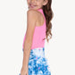 Racerback Tank & Shirred Waist Skort - Denim Pink Bolts