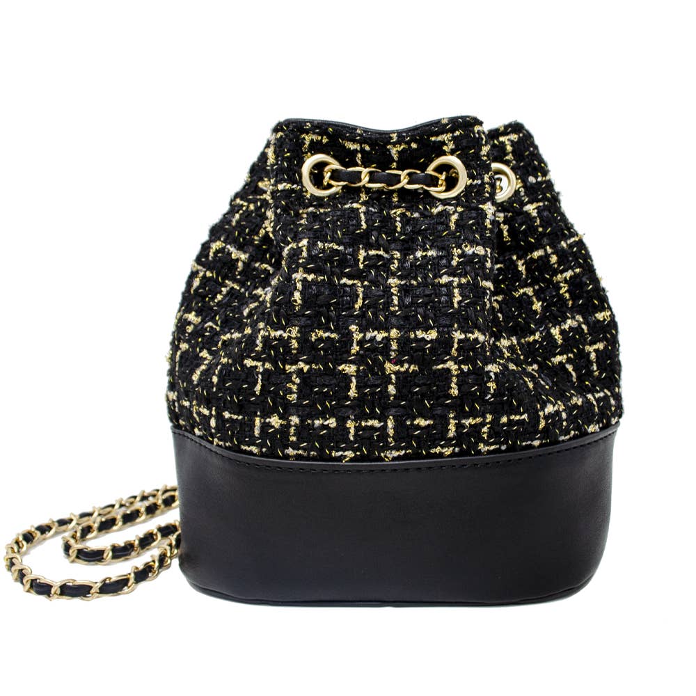 Tweed Drawstring Backpack Bag