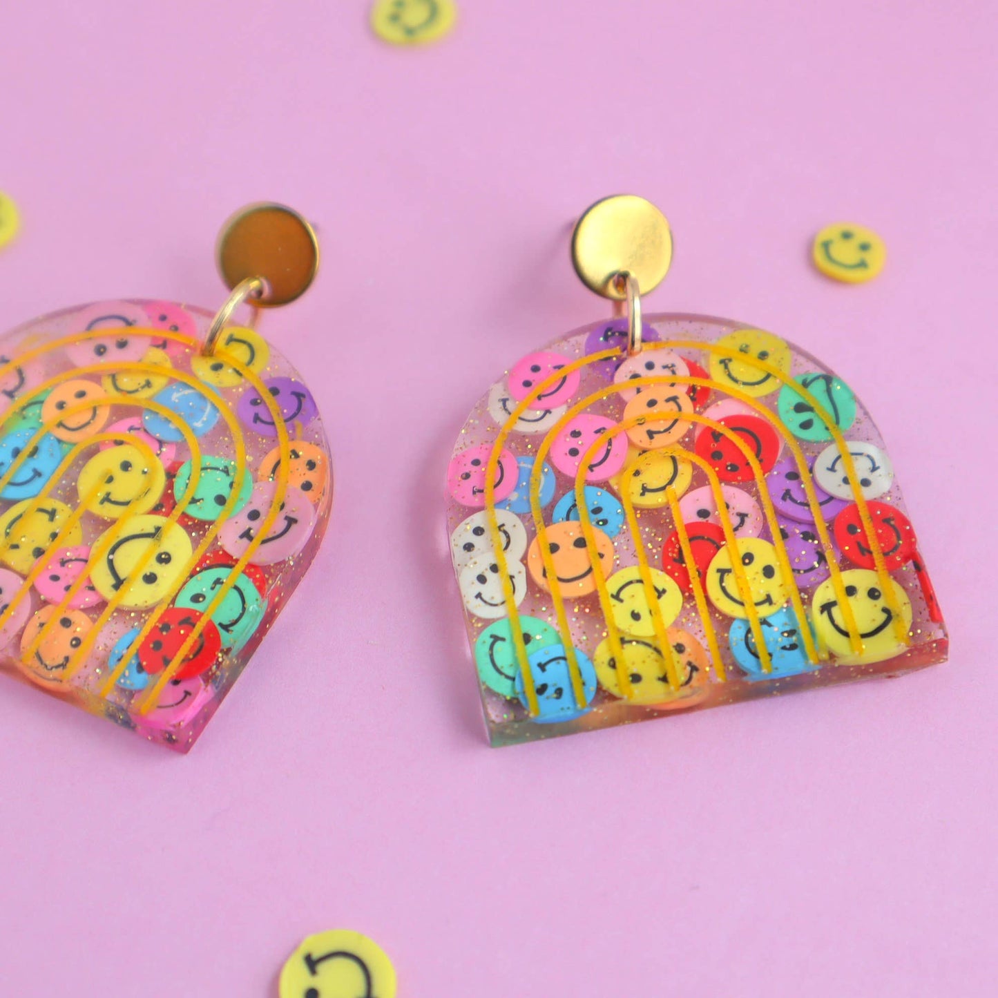 Rainbow Smiley Face Resin Earrings