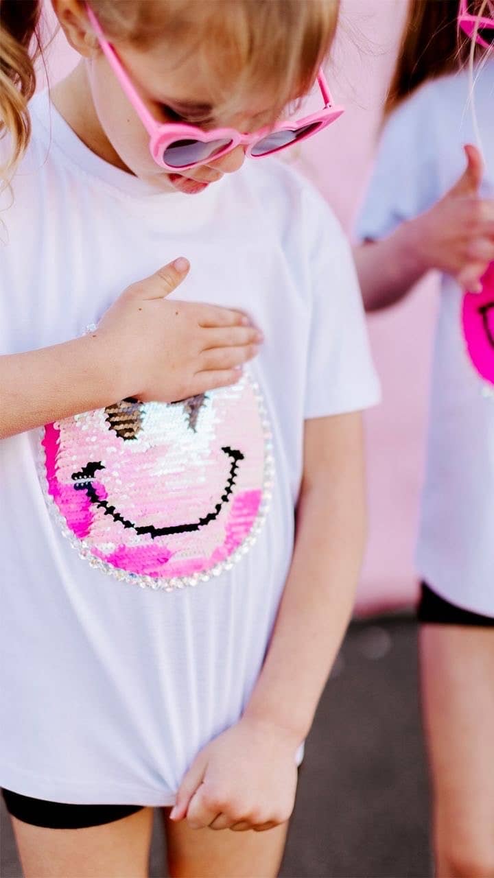 Catch Ya on the Flip Side - Girls Patched Sequins T-Shirt
