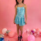 Blue metalic skort set