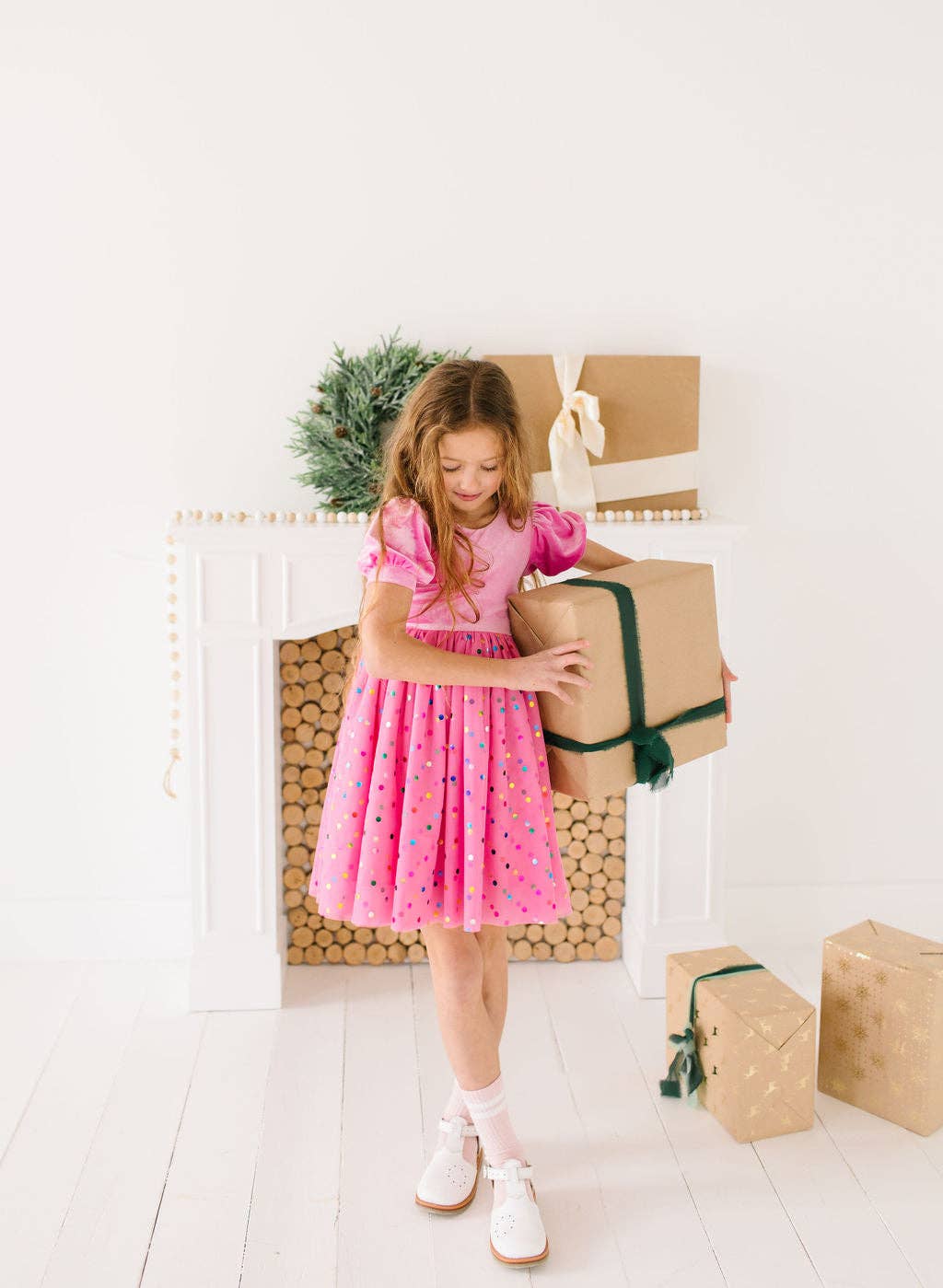 Diana Puff Dress in Bubblegum Confetti | Girls Luxury Dress