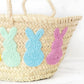 Pastel Rainbow Bunny easter Straw Basket, Bridal Shower Bags