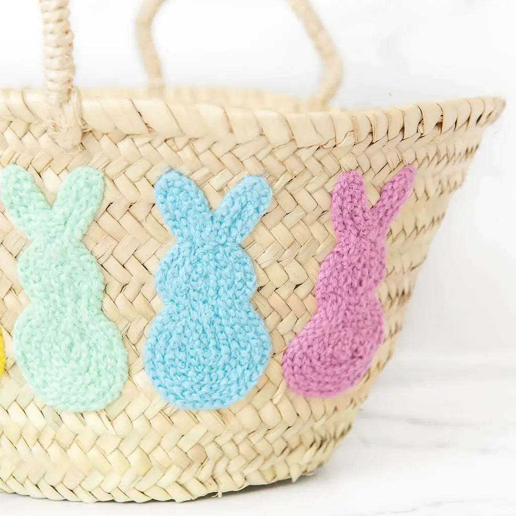 Pastel Rainbow Bunny easter Straw Basket, Bridal Shower Bags