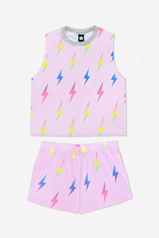 Simply Soft Sleeveless Easy Tank & Dolphin Short - Ice Pink Ombre Bolts