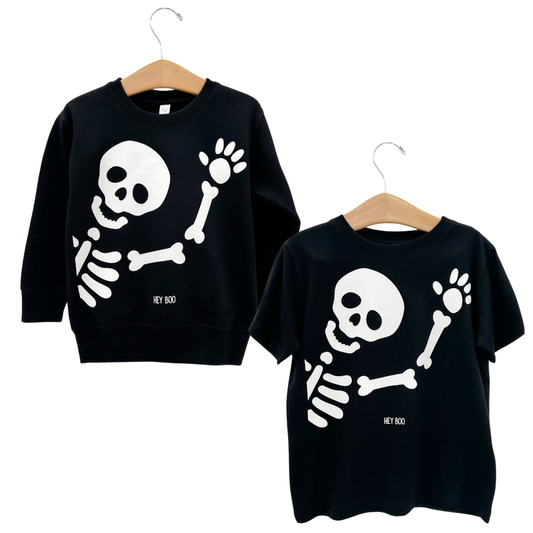 Hey Boo Skelly Tee or Sweatshirt, Halloween Skeleton