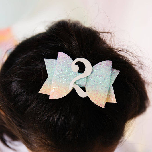 Pastel Rainbow Bow #2 Clip - Kids Birthday Hair Clip