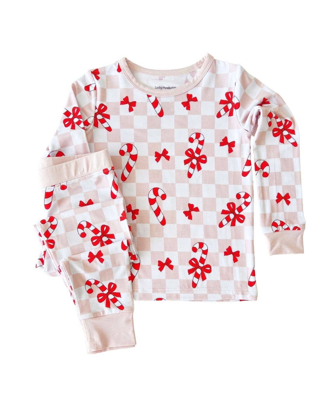 Christmas Bamboo Kids Two Piece Set | Bows & Candy Cane