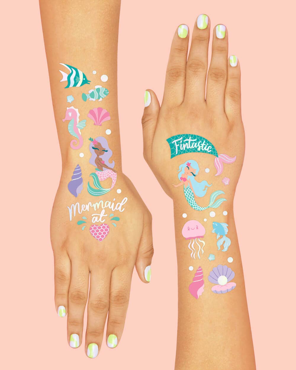Mermaid Party Foil Kids Temporary Tattoos, Activity, Favor