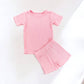 Pink Bloom Ribbed Bamboo Shorts Set