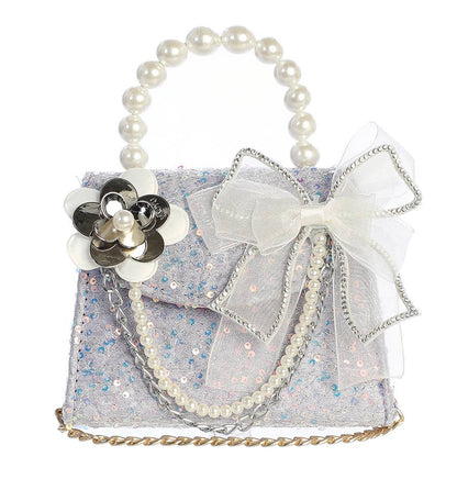 Sequin Purse with Floral and Chain Accent
