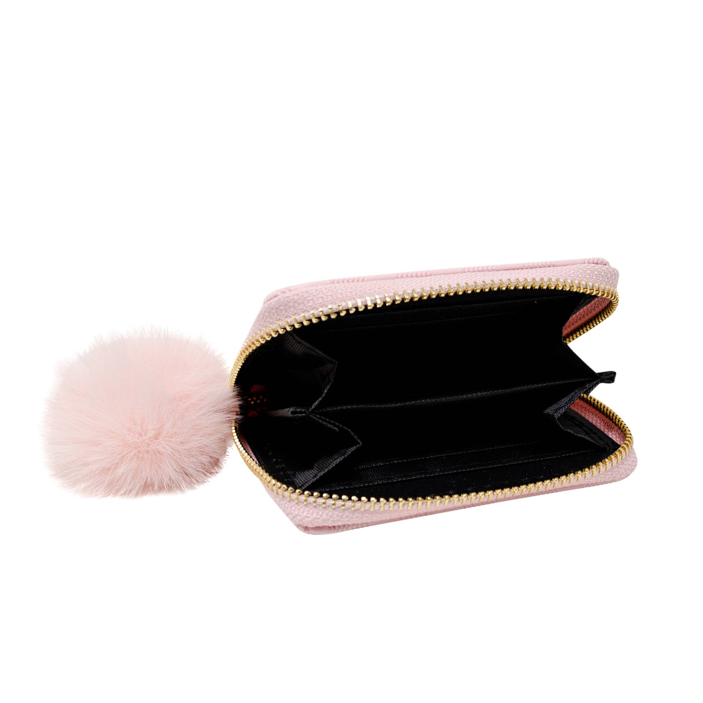 Striped Leather Pom Pom Wallet