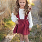 Kids Cream & Wine Ruffled Suspender Pinafore Skirt Set