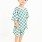 Blue Checkered Waffle Bamboo Shorts Set