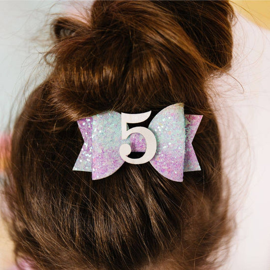 Pastel Rainbow Bow #5 Clip - Kids Birthday Hair Clip
