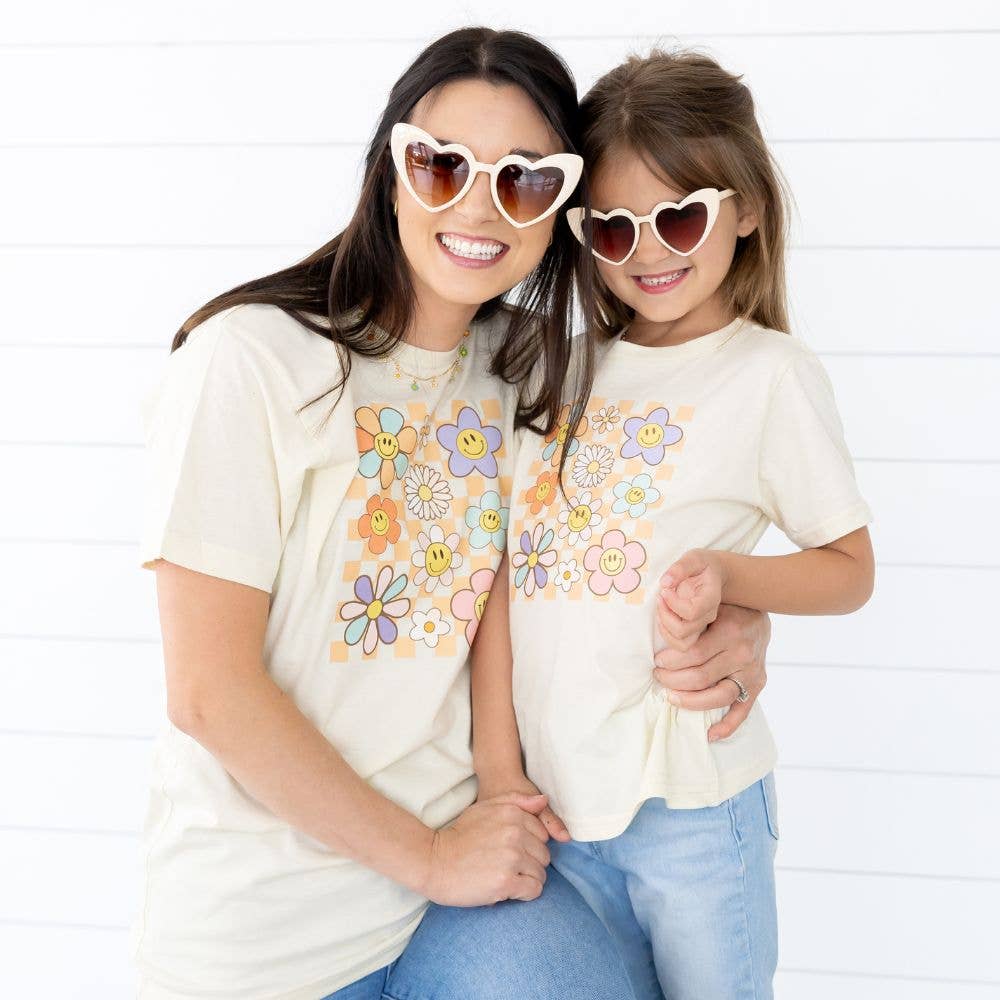 Daisy Doodle Checker Short Sleeve T-Shirt - Kids Spring Tee