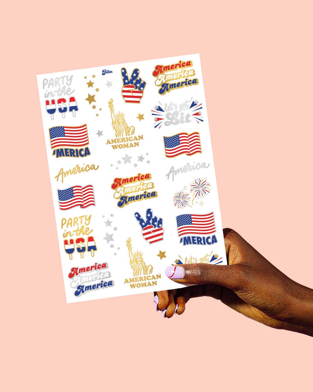 4th of July Party Foil Kids Temporary Tattoos, Favor
