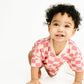 Pink Checkered Waffle Bamboo Shorts Set