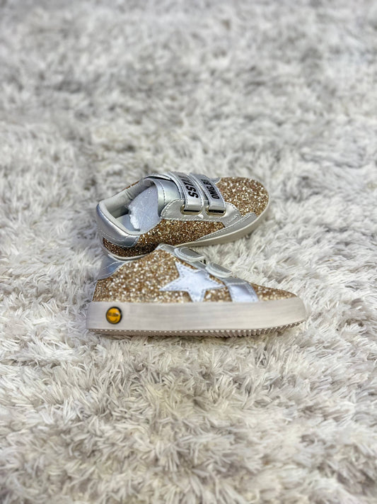 Gold Glitter Silver Star Sneakers Velcro 