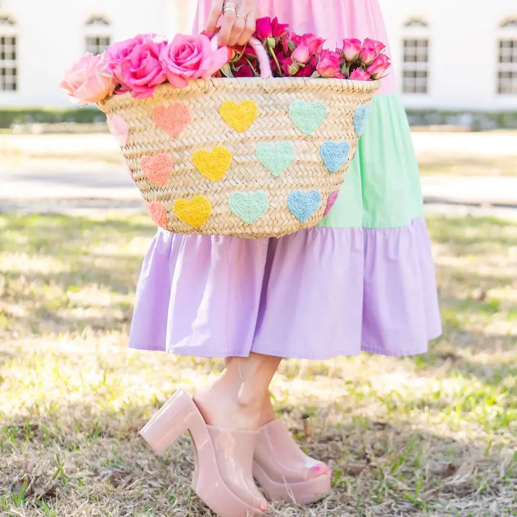 Multicolor Heart Straw Basket