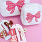 Pink Bow Teddy Cosmetic Zipper Bag - Large