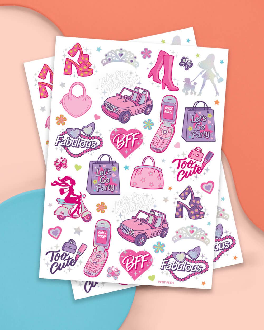Pink Girl Party Foil Kids Temporary Tattoos, Activity, Favor