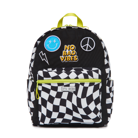 Checkered Kids Backpack with Patches Back to School