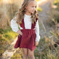 Kids Cream & Wine Ruffled Suspender Pinafore Skirt Set