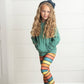 Kids Sage Ruffle Hoodie and Rainbow Stripe Leggings Fall Set