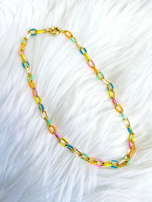 Multicolor Enamel Chain Necklace
